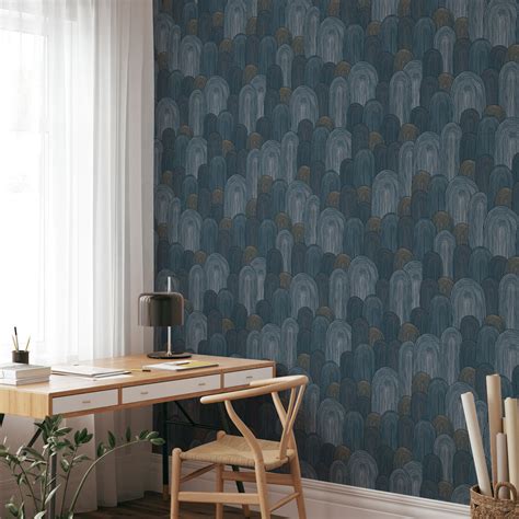 Hand Drawn Line Art Abstract Arches Dark Blue Wallpaper | Patricia