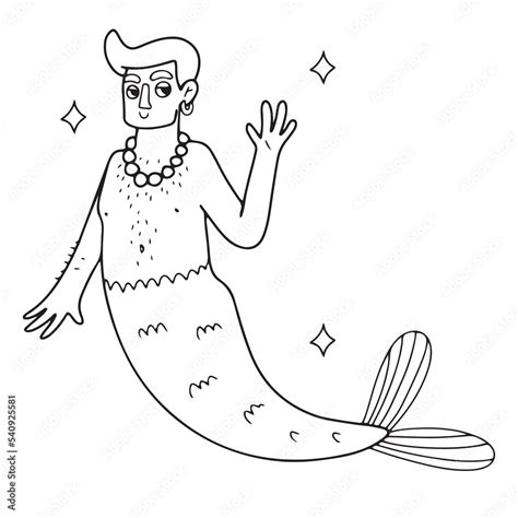 Fabulous Gay Merman With Beads And Sparkles Around Waving Hand Isolated Vector Illustration In