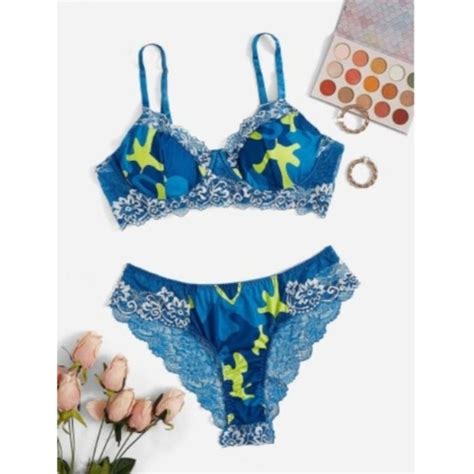 Shein Intimates Sleepwear Camouflage Contrast Lace Lingerie Set Poshmark