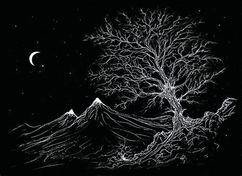 Иллюстрация Ночь в горах в стиле графика | Illustrators.ru