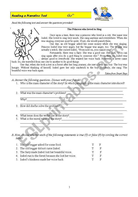 Reading Narrative Texts Esl Worksheet By Frankyan Narrative Writing