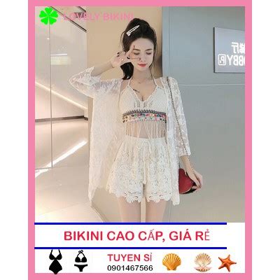 Set Bikini Len Móc Bộ Đồ Bơi Nữ Bra Dây Cột Đính Hạt Bộ 3 Món Có Bán Rời Họa Tiết Ren ĐI Biển