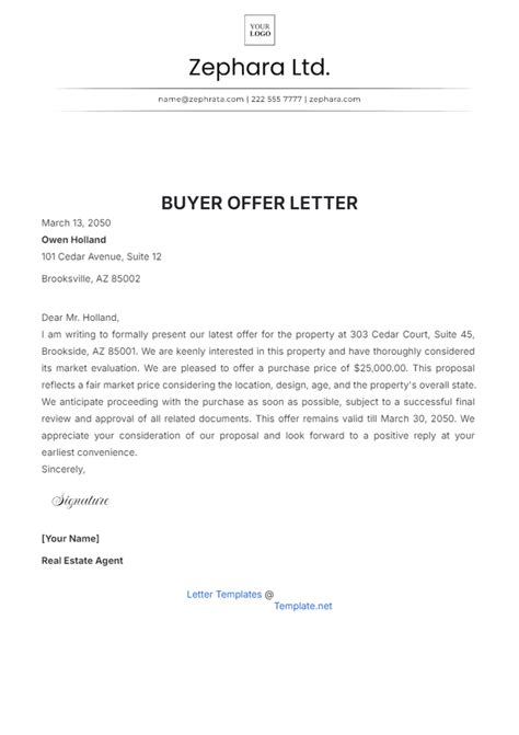 Free Buyer Offer Letter Template Edit Online And Download