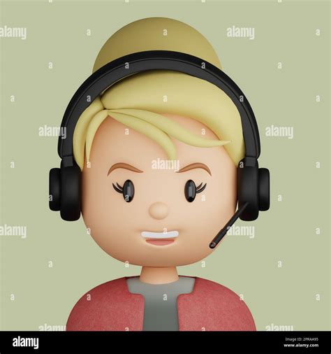 3D illustration de la femme blonde Dessin animé portrait de femme blonde avec casque et