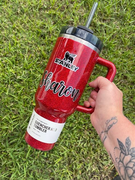 Customized Stanley Tumbler Solid Red Tumbler 40oz Personalized Glitter
