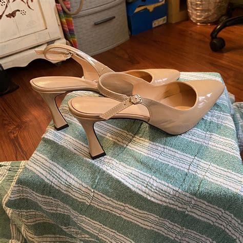 Nude Slingback Almond Toe Block Heels Size Depop