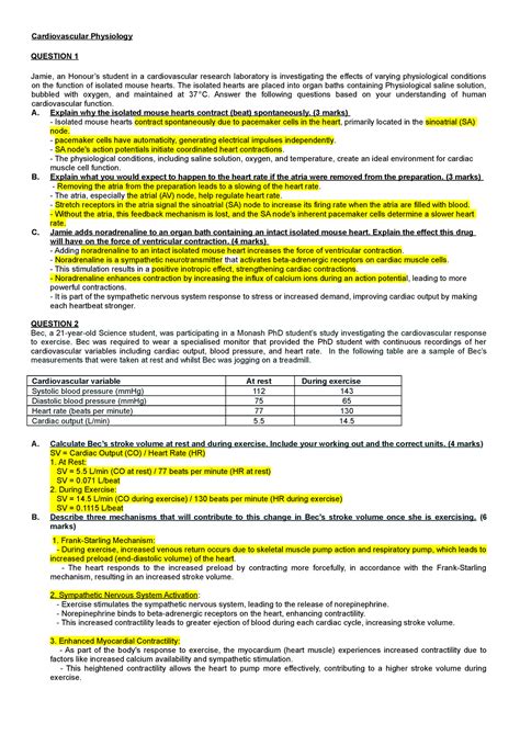 PHY2042 Exam Revision Booklet 2023 Cardiovascular Physiology QUESTION