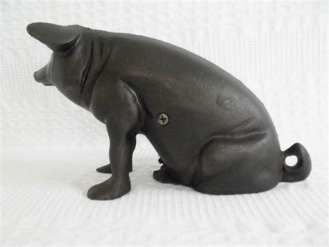 Vintage Black Cast Iron Pig Piggy Bank Or Doorstop Large Pig Etsy