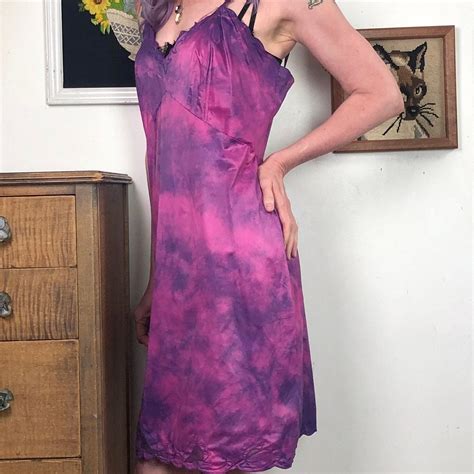 Vintage Full Slip Hand Dyed Lingerie Sz L Pink Purple Tie Etsy