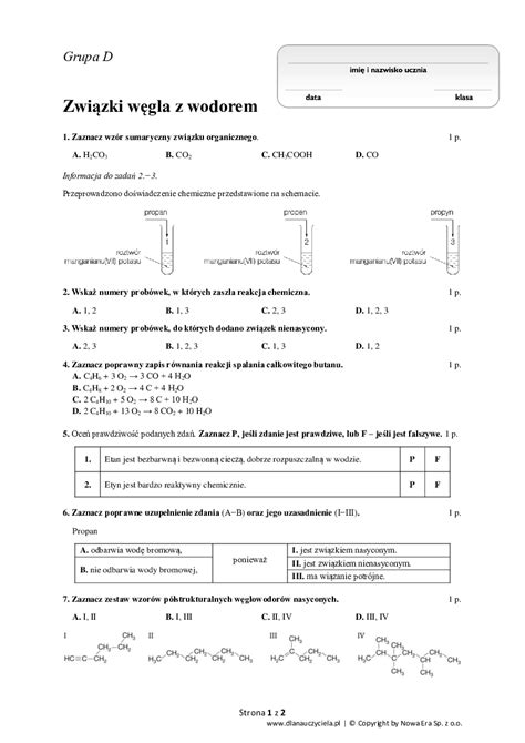 Sprawdzian Zwiazki Wegla Z Wodorem Margaret Wiegel Aug
