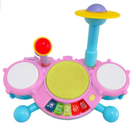 Bateria Infantil Eletronica - Bateria Musical Infantil Eletronica Rosa C/ Microfone + 5 Musicas ...