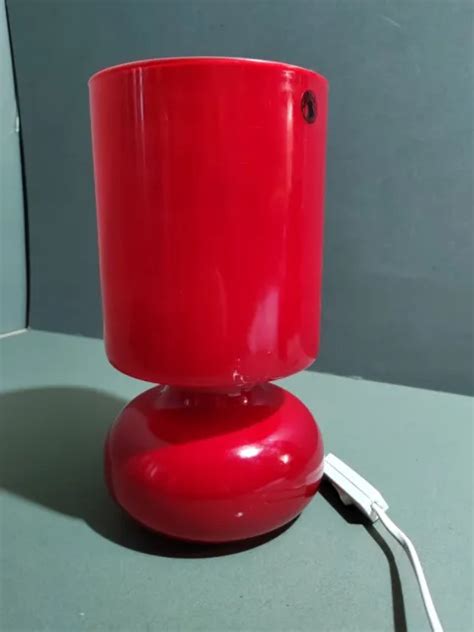 Retro Vintage Ikea Lykta Glass Lamp Red Light Bedside Side Table 90s