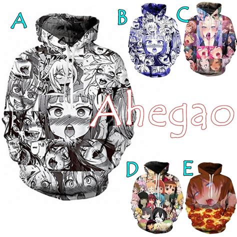 Ahegao Hoodie Unisex เสอสวมหวผหญงs Girlss แขนยาว Hentai เสอกนหนาวอะนเมะตลก 3D พมพ