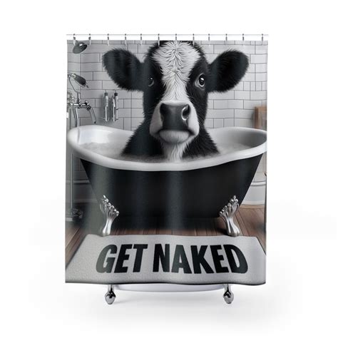 Bathing Naked Cow Funny Shower Curtain Bathroom Decor Farm Country Laid Back Lifestyle
