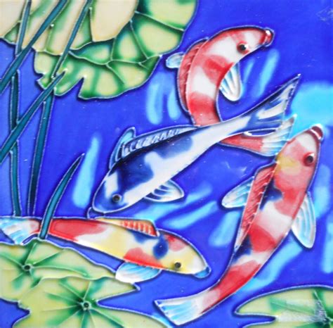 Koi Fish Hand Painted Ceramic Art Tile 6 X 6 Inches With Easel Etsy