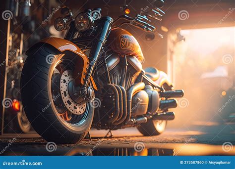 Illustration Of Custom Chopper And Bobber Type Motorcycles Parked In