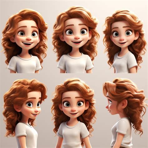 Premium Vector 3d Cartoon Animation Pale White Girl With Brunette Curly Ha