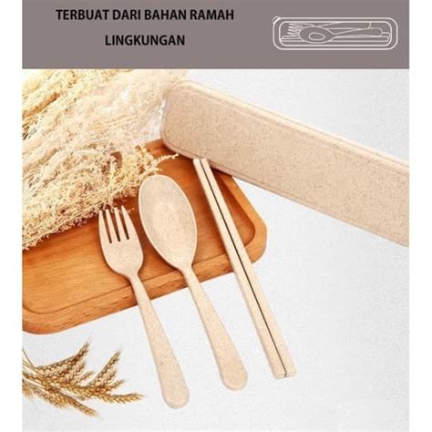 Jual Set Alat Makan Sendok Garpu Sumpit Set Travel Bahan Jerami