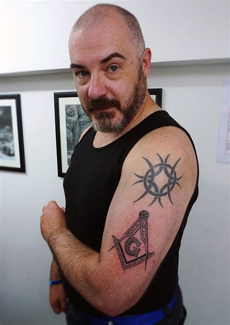 Masonic square and compass tattoo by Matt Curtis - Tribal Body Art