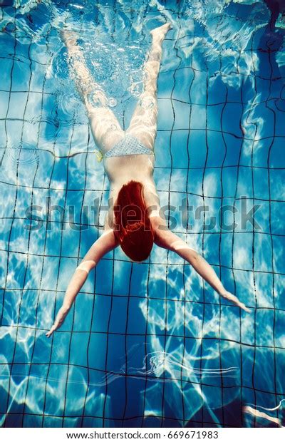 Redhead Girl Bikini Dive Pool Full Stock Photo Shutterstock