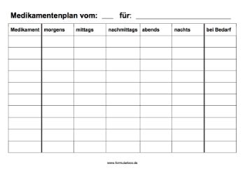 Medikamentenplan Zum Ausdrucken Gratis