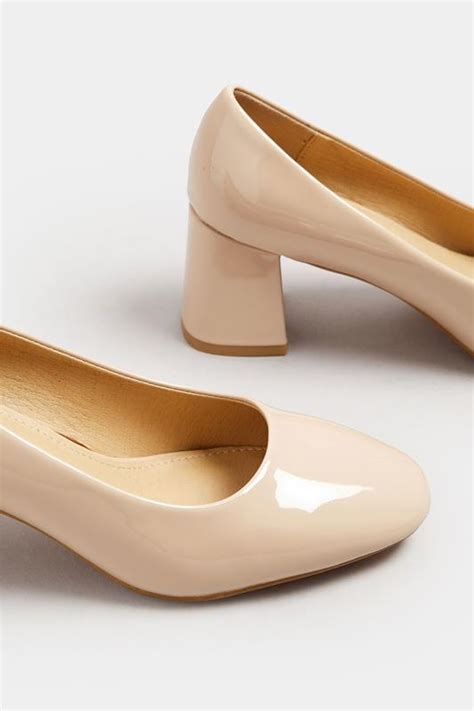 Nude Patent Mid Block Heel Court Shoes In Extra Wide EEE Fit Yours Clothing
