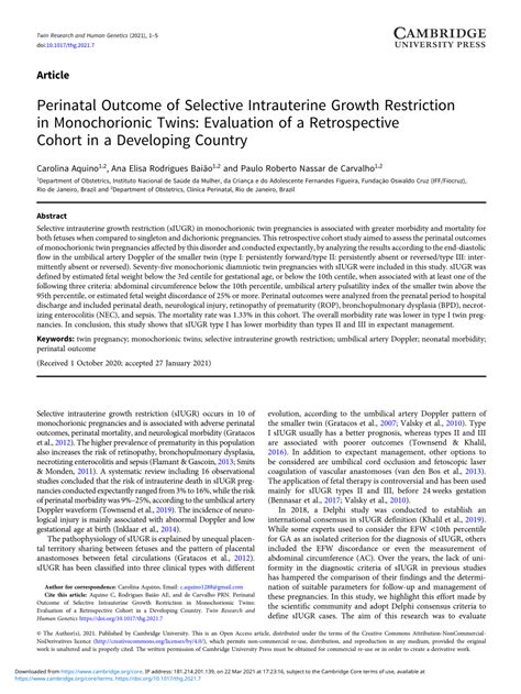 Pdf Perinatal Outcome Of Selective Intrauterine Growth Restriction In