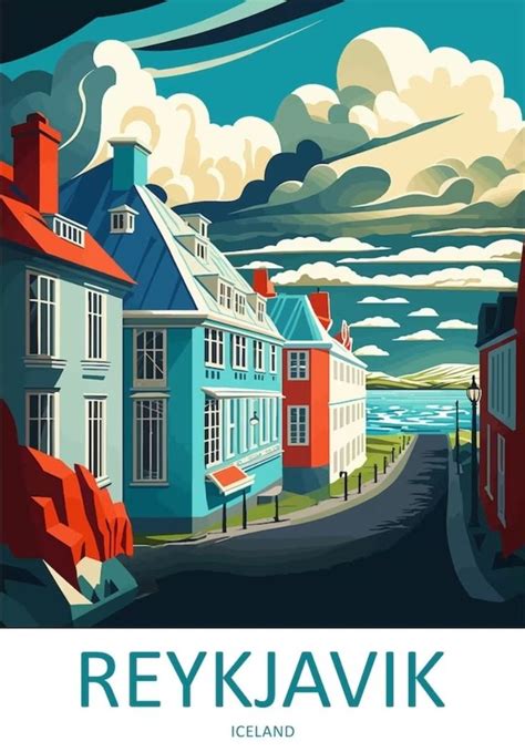 Reykjavik Iceland In Retro Travel Poster Vintage Travel