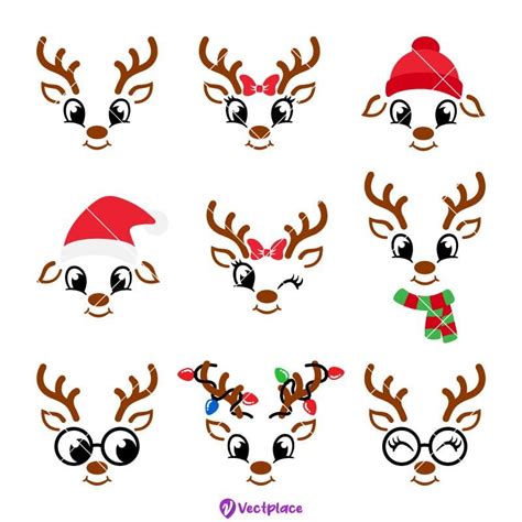 Cute Reindeers Face Svg Reindeer Bundle Svg Christmas Svg Cut File