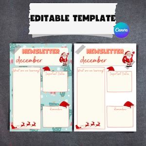 Editable Teacher Newsletter Template Printable Christmas Monthly