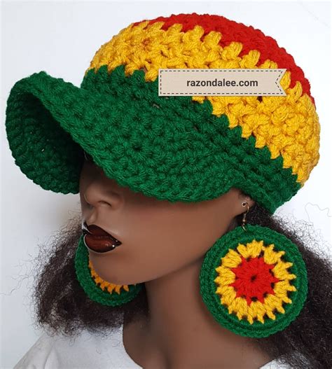 Rasta Colors Chunky Crochet Baseball Cap Hat By Razonda Lee Etsy