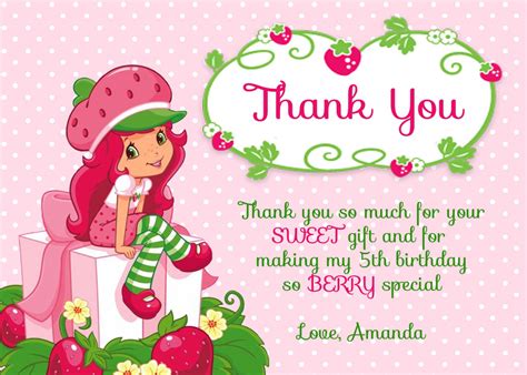 Strawberry Shortcake Birthday Thank You Card Digital File