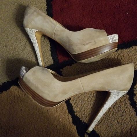 Zara Shoes Zara Suede Peep Toe Nude Snake Platform Heels Poshmark