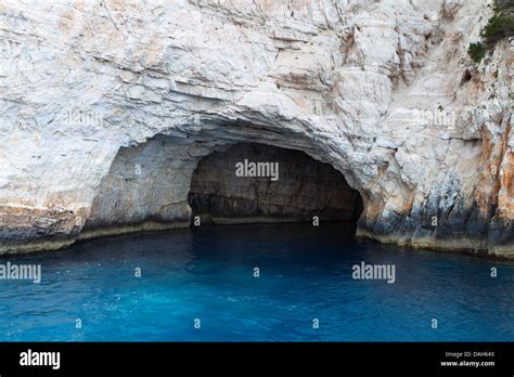 The blue sea caves at Paxos island in Greece. Ionian sea Stock Photo ...