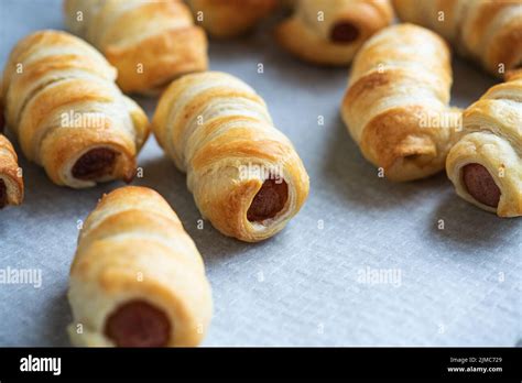 Pigs In A Blanket Mini Rolls With Sausages Wrapped In A Puff Pastry