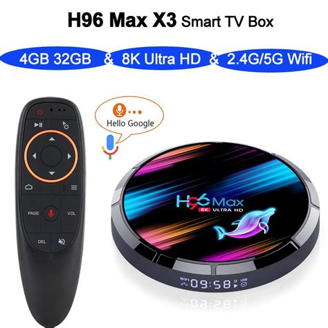 H96 MAX X3 Android TV Box 9.0 4GB 32GB S905X3 1080P H.265 4K Google ...