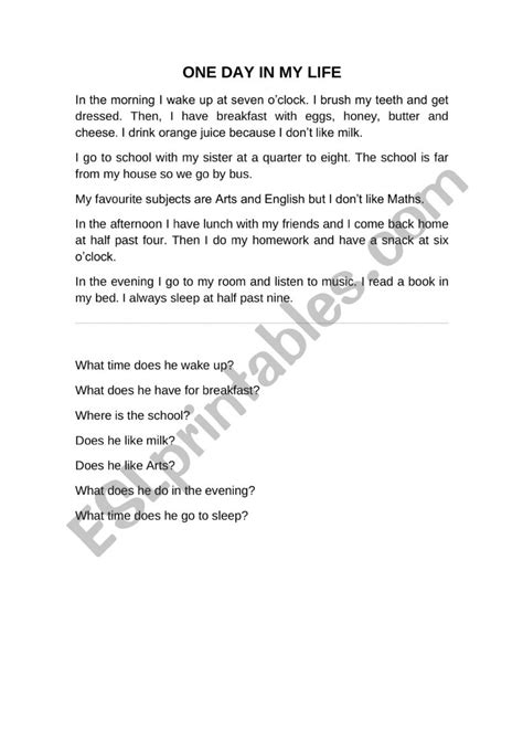 One Day In My Life Esl Worksheet By Imonpe