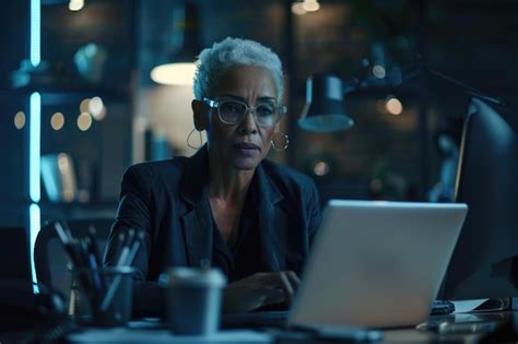 Shot Of An Attractive Mature Businesswoman Working On Laptop In Her Workstation Premium AI