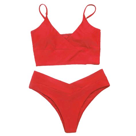 Fusipu Women Swimsuit Front Cross Two Piece Sexy Front Cross Spaghetti Strap Bikini Set For