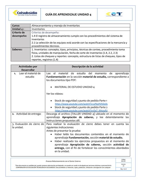 GuÍa De Aprendizaje Unidad 4 GuÍa De Aprendizaje Unidad 4 Proceso Relacionamiento Con El