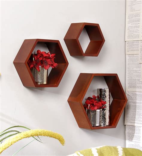 Buy Set Of 3 Engineered Wood Hexagon Shape Wall Shelf By Home Sparkle