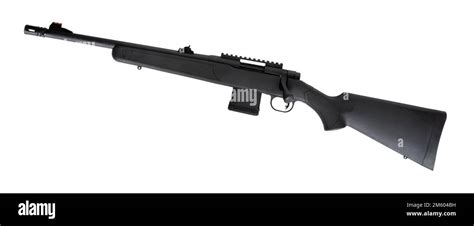 Bolt Action Rifle With A Black Stock With A Rail Fora Rifle Scope And