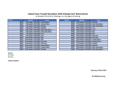 Jadwal Tarawih 2023 Pdf Islamic Ethics Observances Set