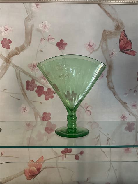 1930s Green Depression Glass Fan Vase Etsy