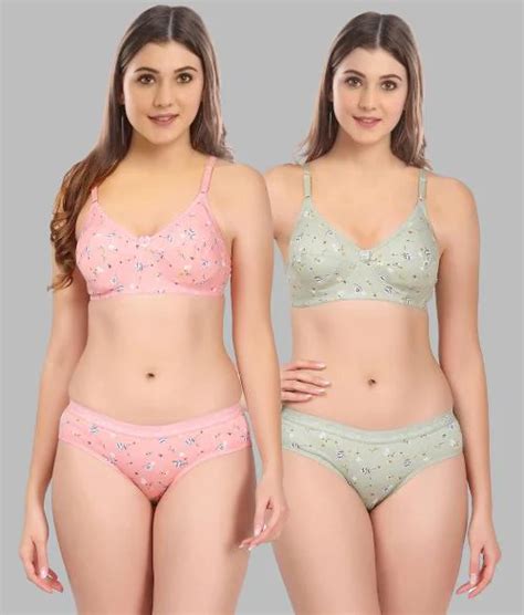 Buy Aamarsh Women Cotton Bra Panty Set For Lingerie Set Pack Of 2 Color Pink Green
