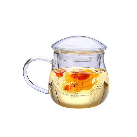 Three Piece Glass Tea Infuser Mug , Transparent Heat Resistant Glass Cup