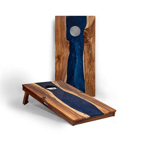 Elakai 2X4 One Of A Kind Blue Pearl Epoxy Resin Live-Edge Wood Cornhole