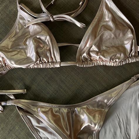 Skims Champagne Metallic Swim String Bikini Depop