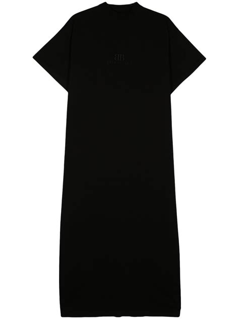 Balenciaga Logo Embroidered T Shirt Dress Black Farfetch