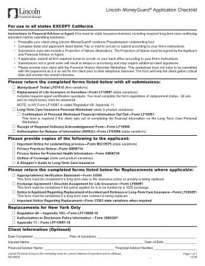 fillable  lincoln moneyguard application checklist fax email